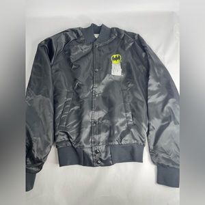 Vintage 1991 DC Batman Dark Knight Chalk Line Satin 90s Bomber Jacket Youth Size